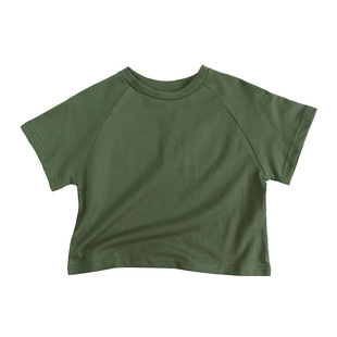 Korean Children's Wear Short-sleeved T-shirt 2024 Summer Children's Solid Color Bat-sleeved T-shirt Round Neck Loose Base T-shirt for Boys and Girls