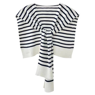 Striped shawl women's 2025 spring new elegant knitted small waistcoat thin matching sweater shirt scarf