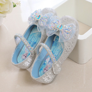 Girls Elsa Princess Leather Shoes 2024 Spring and Autumn New Little Girls Fashion Round Toe Soft Sole Anti-slip Children's Shoes