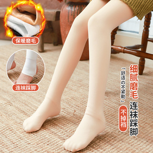 Girls' fleece-lined leggings autumn and winter dragon fleece mask pants warm thickened skin color pantyhose step-on pants socks wholesale