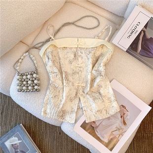 New Chinese Style National Style Camisole Women's Summer Design Sense Niche Outfit Retro Short Top with Buckle and Split