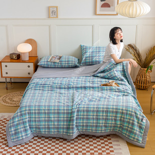 Class A unprinted yarn-dyed cotton washed cotton summer quilt air conditioning quilt cotton Xinjiang cotton thin quilt summer quilt four-piece set