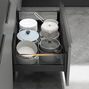 Dish basket kitchen cabinet double-layer drawer bowl basket bowl cabinet rack pot rack storage basket all aluminum alloy factory