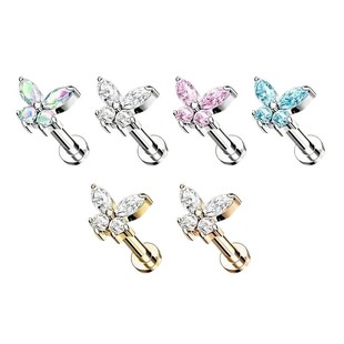 F136 titanium zircon G23 titanium alloy butterfly ear nail ear nail inner tooth thread puncture jewelry lip nail wholesale