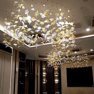 Hotel lobby sales department sand table lamp non-standard art engineering Chandelier Creative large maple leaf crystal lamps