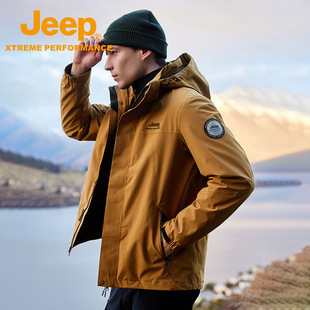 Jeep Jeep на открытом воздухе три в одном жесткая оболочка куртка мужской весенний и осенний теплый ветрозащитный альпинистский костюм новый водонепроницаемый куртка