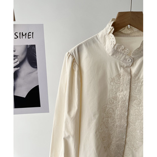 in stock Style Style Sweet Lace Stitching Collar White Shirt Women's Spring Fashion Ruffled All-match Shirt