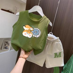 Children's suit Western Style New Style 2024 Summer Wareback Fashionable Printed Sleeveless Children's Wear Thin Two-piece Fashionable 12