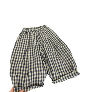 Korean Style Plaid Carrot Pants for Boys and Girls 2025 Summer New Baby Style Breathable Anti-Mosquito Pants Nine-Point Pants Wholesale