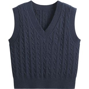 New Vest Knitted Women's Spring and Autumn Korean-style Short Stacked Solid Color Twist V-neck Waistcoat Women's Clothing