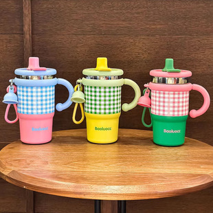 Portable Handle Stainless Steel Coffee Cup Girl's Outdoor Double Drink Thermos Cup Large Capacity Office Suction Pot