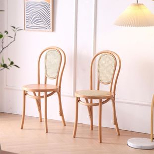 American Style Simple Solid Wood Dining Chair Home Rattan Backrest Chair Internet Popular Middle Ancient Rattan Chair Restaurant Vintage Chair Stool