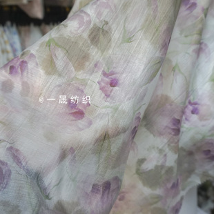 2024 Spring and Summer Qui Tencel Printed Fabric Tencel Polyester Thin Cheongsam Hanfu Women's Clothing Fabric New Chinese Style Fabric
