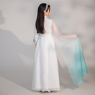 Girls' Hanfu Chinese Style Children's Guzheng Performance Clothing Super Immortal Classical Elegant Water Sleeve Ancient Style Atmospheric Performance Spring and Autumn