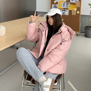 2023 Winter New Cross-border Loose Hooded Cotton-padded Jacket Women's Long Knee-length Bread Jacket Warm Cotton-padded Jacket