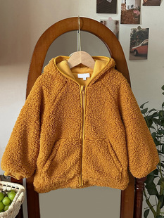 2024 autumn and winter new warm polar fleece pointed hat plush coat children cute boys and girls baby zipper cardigan