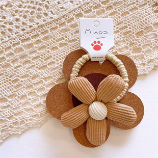 055 South Korea early autumn sweet milk coffee bow hairpin children's fabric BB clip cute 5-petal flower cotton-filled girl's hair