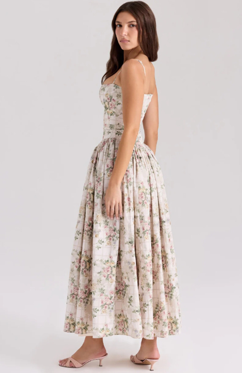Amazon Cross-Border European and American Elegant and Gentle Style Slimming Floral Suspender Fairy Dress for Women