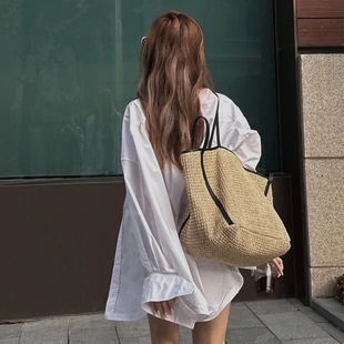 Niche Homemade Fashion Commuter Large Capacity Tote Bag Straw Shoulder Handbag Holiday Style Woven Bag Shopping Bag