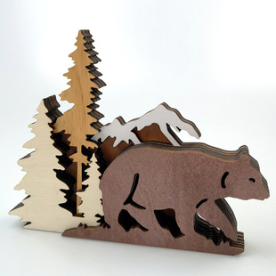 Cross-border new wooden carving brown bear crafts creative home decoration wooden multi-layer Hollow Forest ornaments