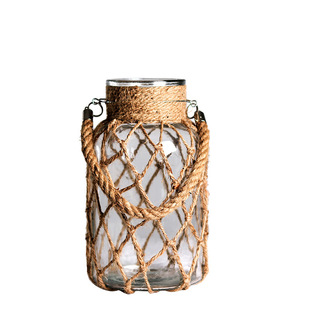 Creative hydroponic vintage vase hand-woven hemp rope glass transparent vase wholesale American decorative ornaments flower