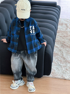 [8.1 new free shipping] 2023 Autumn New Korean children's clothing children's shirt boy plaid printed shirt