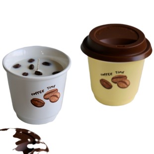 [Caramel Latte] Holding Coffee Shape Pottery Aromatherapy Candle Cup Coffee Flavor Candle Niche Birthday Gift Pendulum