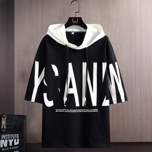 Cross-border Amazon Short-sleeved T-shirt Men's Summer Trendy Brand Loose Printing Youth Fashion Casual Hoodie Men