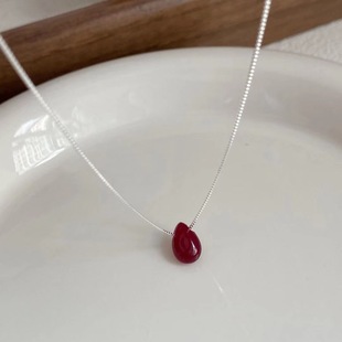 Korean Style Niche Design Water Drop Jade Necklace Women's Korean Style Simple Textive Distinctive Clavicle Chain
