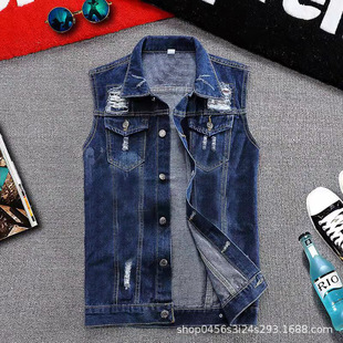 Hong Kong Style Vintage Denim Vest Men's Youth Loose Casual High Street Trendy Brand Sleeveless Waistcoat Jacket