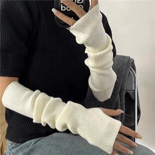 Korean-style Knitted Gloves Half-finger All-match Warm Piled Wool Arm Guard Sleeves Girl's Long Student Bicycle Trendy