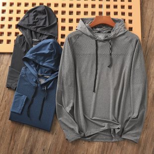 Moisture-wicking! Born for sport! Autumn men's ultra-thin sunscreen quick-drying breathable hooded long-sleeve T-shirt