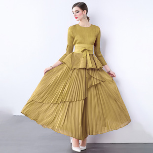 Miyake Irregular Lantern Skirt Top Long Lace-up Pleated Skirt Foreign Trade European and American-style Pleated suit Lian