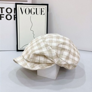 Artistic Plaid Linen Cap Spring and Summer 2025 New Lightweight Breathable Mori Style Hat Washable Foldable
