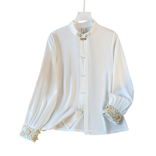 New new Chinese style simple stand collar top improved one-piece embroidery versatile shirt wholesale generation hair