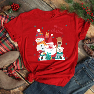 Merry Christmas Wholesale Christmas Santa Bear Truck Print Lady Red T-Shirt Short Sleeve