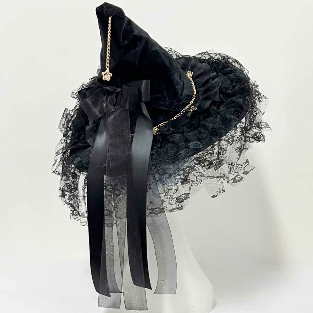 Dark Witch Hat, Lolita Gothic Cosplay Costume, Retro Bow Headwear, Halloween Witch Hat, Wizard Hat