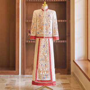 Xiuhe Clothing 2024 New Style Wedding Champagne Chinese Style Bridal Clothing Heavy Industry Wedding Clothing Women's Cabinet Show Kimono Dragon and Phoenix Jacket