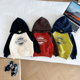 Wind Valley 2023 Autumn New Children's Wear Korean-style Contrast Color Sweater Trendy Handsome Letter Hoodie for Boys and Girls