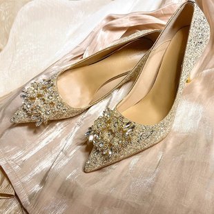 French high heels winter women's 2023 new crystal shoes wedding shoes bridal shoes main wedding shoes wedding shoes