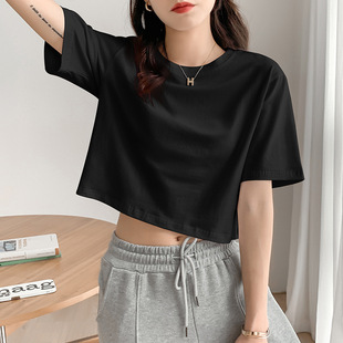 Solid Color Short Round Neck T-shirt Women's Summer New Arrival Styline Age-Reducing Slimming Shoulder Short-Sleeved Base Top