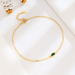 S925 Sterling Silver Green Diamond Drop-shaped Anklet Elegant Niche High-end Jewelry Fashion Beach Simple Anklet for Women