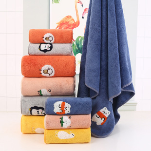 Towel Embroidered Cartoon Children's Hand Towel Thickened Baby's Special Coral Fleece Thickened Bath Towel for Washing Face and Bathing