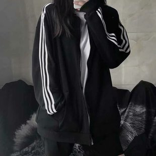 Spring and Summer 2023 New Three Bar Coat Women's Korean Thin Jacket Student Black Baseball Suit Women's Loose Bf Trendy