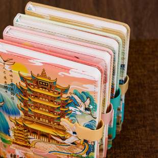 Четыре знаменитых здания Tengwangge аист, здание Huanghelou, здание Yueyang, книга в китайском стиле PU с магнитной пряжкой