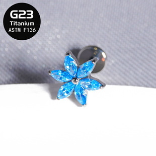 Cross-border Hot Sale F136 Titanium Alloy Earrings with Zircon Cherry Blossom Ear Bone Nail Lip Nail G23 Titanium Body Puncture Jewelry