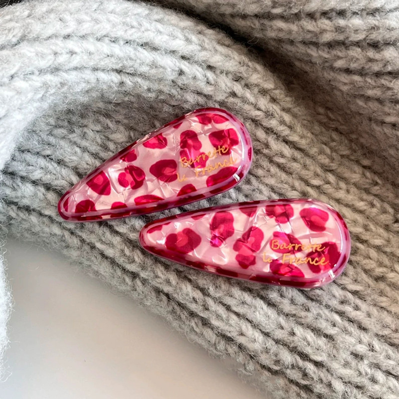 High-End Korean Dongdaemun Same Style New Color Pink Leopard Print Water Drop Duckbill Clip for Women's Side Bangs Hair Accessory