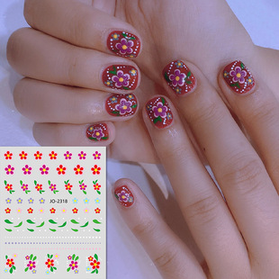Shake the sound of the best selling net red New Year festive Northeast big flower cotton-padded jacket rustic nail stickers New Year atmosphere nail stickers