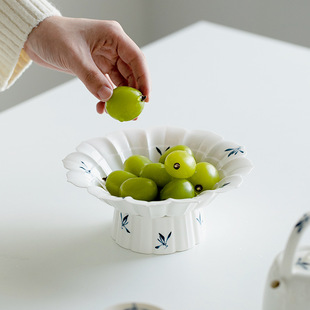 Changpu Juchun Hand-painted Butterfly Orchid Refreshment Plate Household Creative Ceramic Lotus Canopy Drying Fruit Plate Dried Fruit Nut Basin