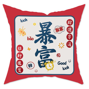 New New Year festive auspicious congratulations rich pillow national tide sofa cushion cover printed double-sided pillowcase wholesale